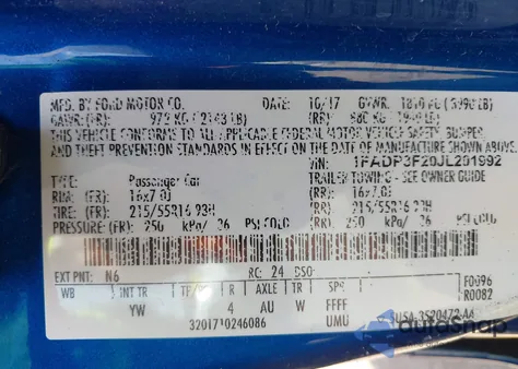 2018 Ford Focus Se z USA, uszkodzony, nr VIN 1FADP3F20JL201992